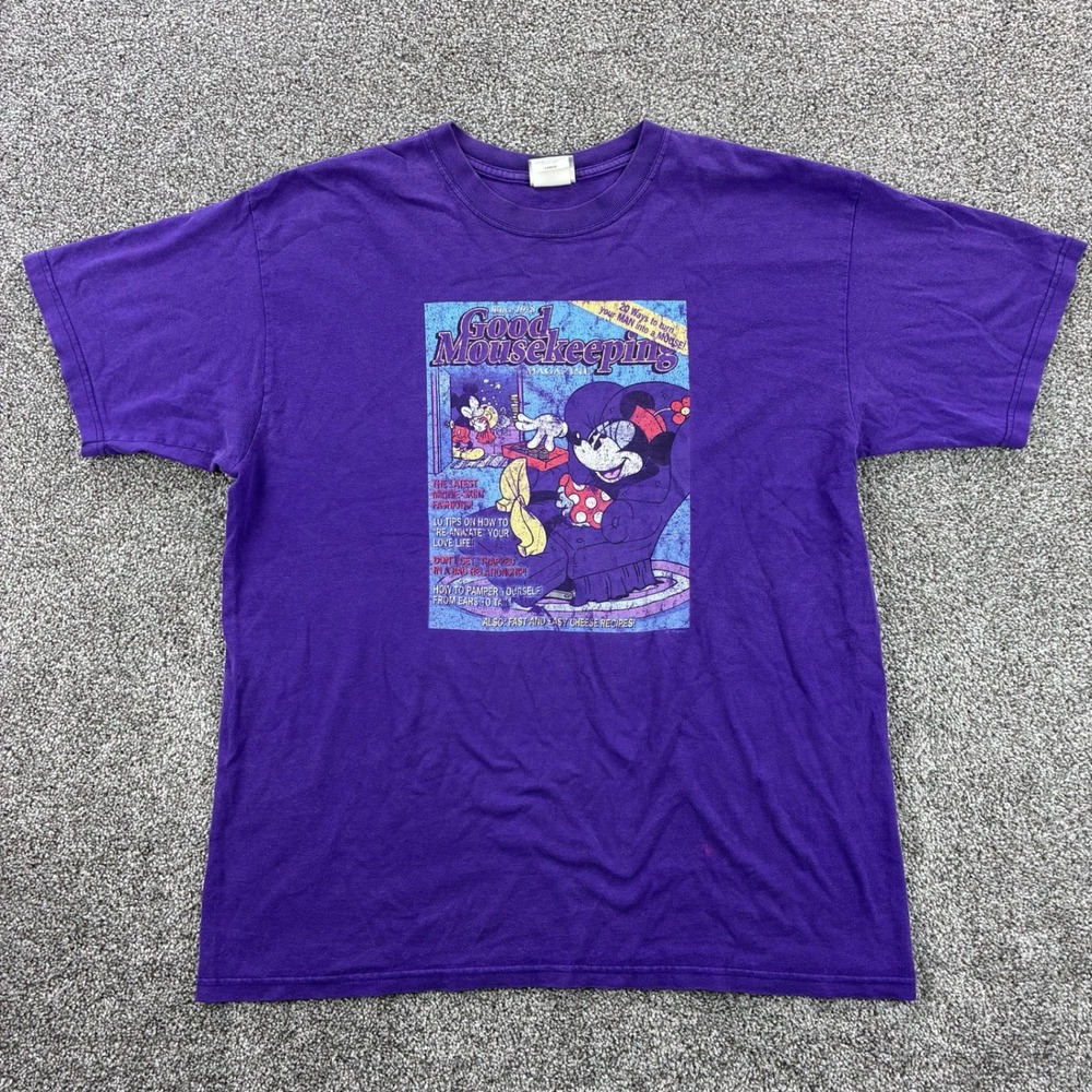 Vintage Disney Shirt Mens Large Purple Good Mousekeeping Minnie Mouse Cartoon